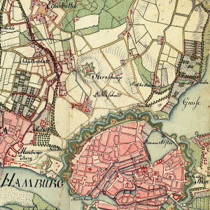 1790 lag Rothen Baum noch außerhalb der Stadtgrenzen - Quelle: Gustav Adolf von Varendorf